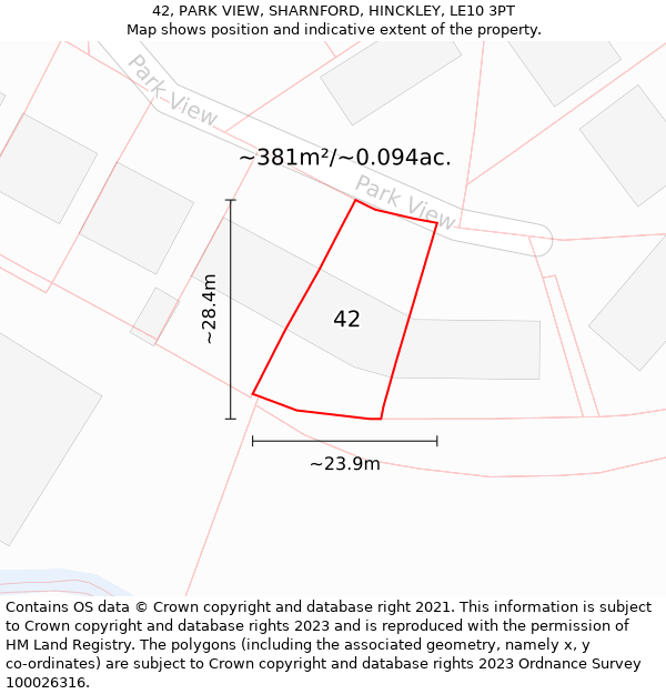 42, PARK VIEW, SHARNFORD, HINCKLEY, LE10 3PT: Plot and title map