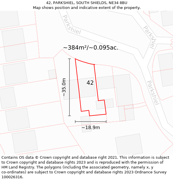 42, PARKSHIEL, SOUTH SHIELDS, NE34 8BU: Plot and title map