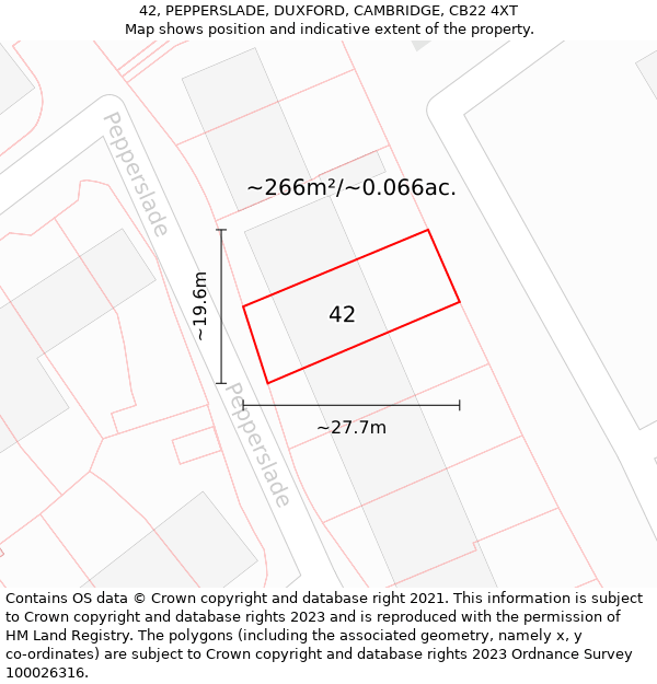 42, PEPPERSLADE, DUXFORD, CAMBRIDGE, CB22 4XT: Plot and title map