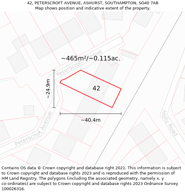 42, PETERSCROFT AVENUE, ASHURST, SOUTHAMPTON, SO40 7AB: Plot and title map