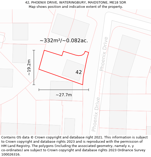 42, PHOENIX DRIVE, WATERINGBURY, MAIDSTONE, ME18 5DR: Plot and title map