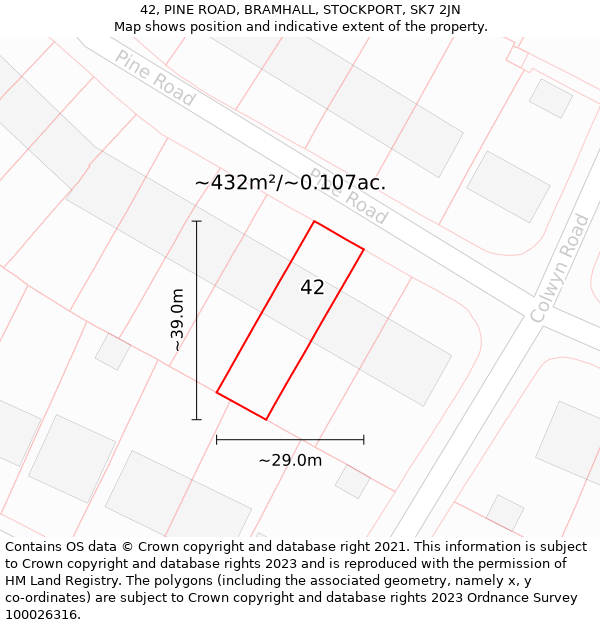 42, PINE ROAD, BRAMHALL, STOCKPORT, SK7 2JN: Plot and title map