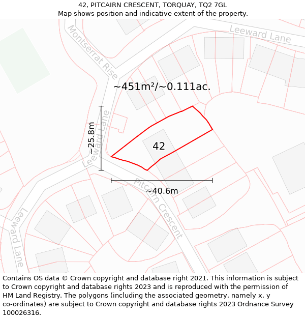 42, PITCAIRN CRESCENT, TORQUAY, TQ2 7GL: Plot and title map