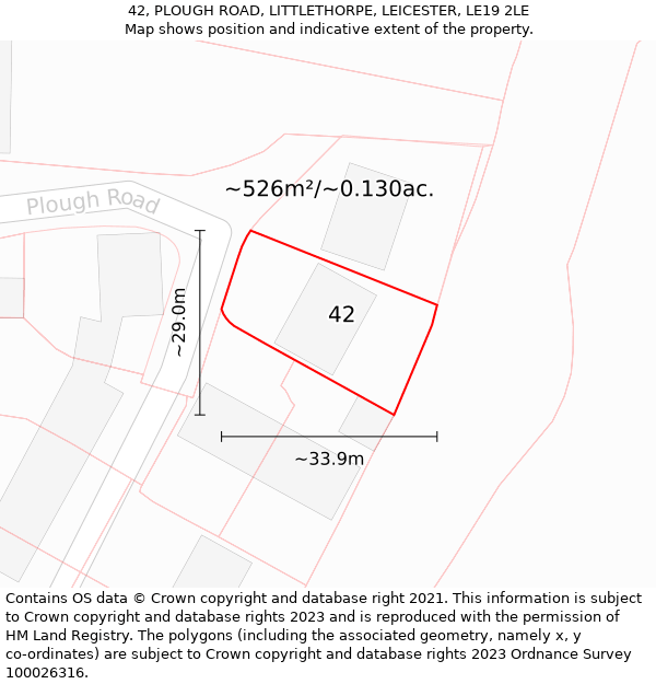 42, PLOUGH ROAD, LITTLETHORPE, LEICESTER, LE19 2LE: Plot and title map