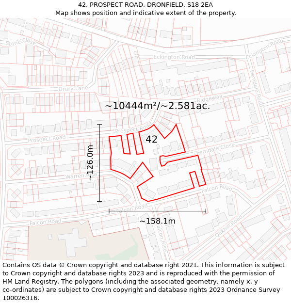 42, PROSPECT ROAD, DRONFIELD, S18 2EA: Plot and title map