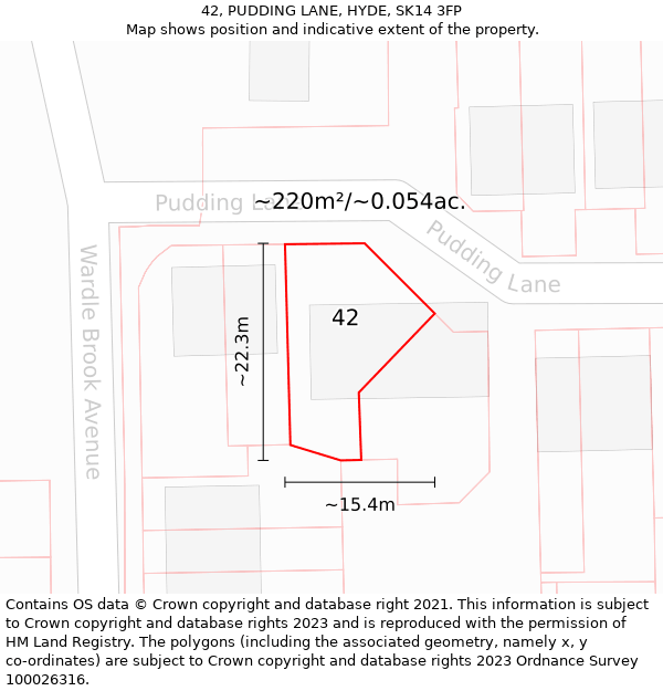 42, PUDDING LANE, HYDE, SK14 3FP: Plot and title map