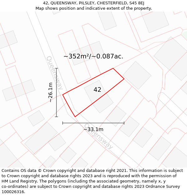 42, QUEENSWAY, PILSLEY, CHESTERFIELD, S45 8EJ: Plot and title map