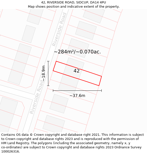 42, RIVERSIDE ROAD, SIDCUP, DA14 4PU: Plot and title map