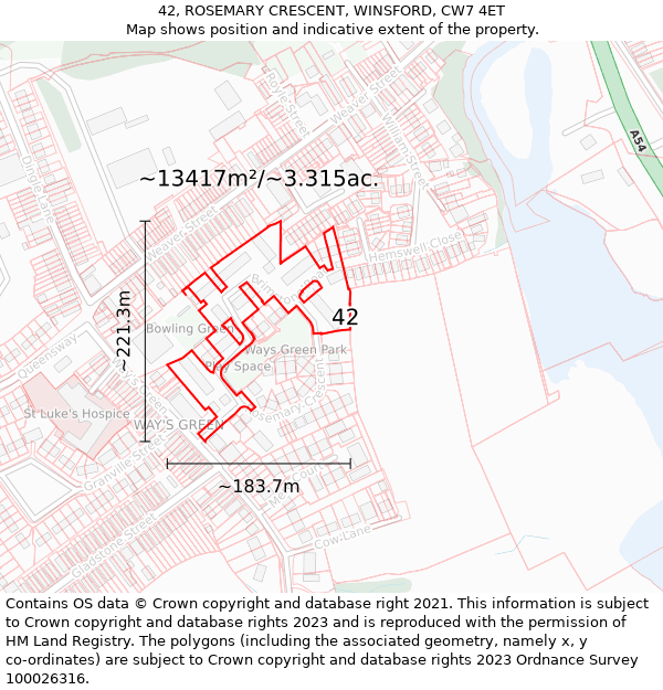 42, ROSEMARY CRESCENT, WINSFORD, CW7 4ET: Plot and title map