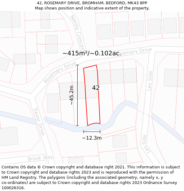42, ROSEMARY DRIVE, BROMHAM, BEDFORD, MK43 8PP: Plot and title map