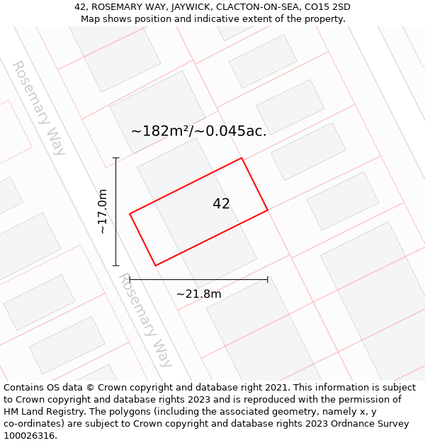 42, ROSEMARY WAY, JAYWICK, CLACTON-ON-SEA, CO15 2SD: Plot and title map