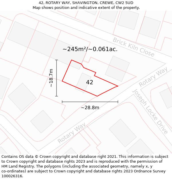 42, ROTARY WAY, SHAVINGTON, CREWE, CW2 5UD: Plot and title map