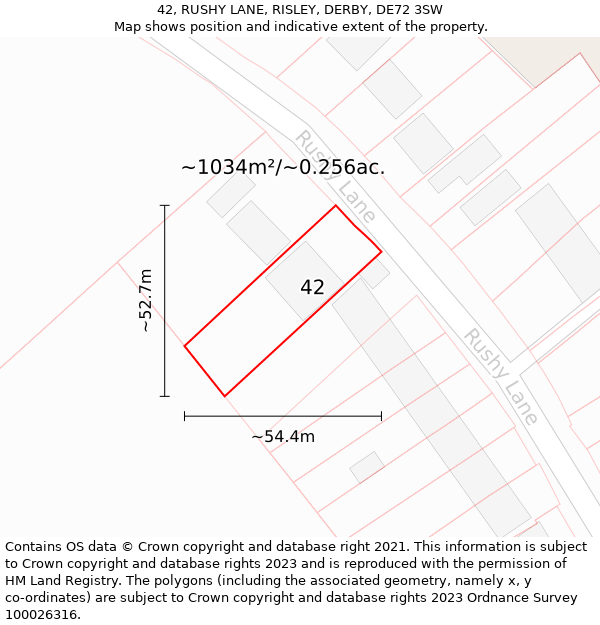 42, RUSHY LANE, RISLEY, DERBY, DE72 3SW: Plot and title map