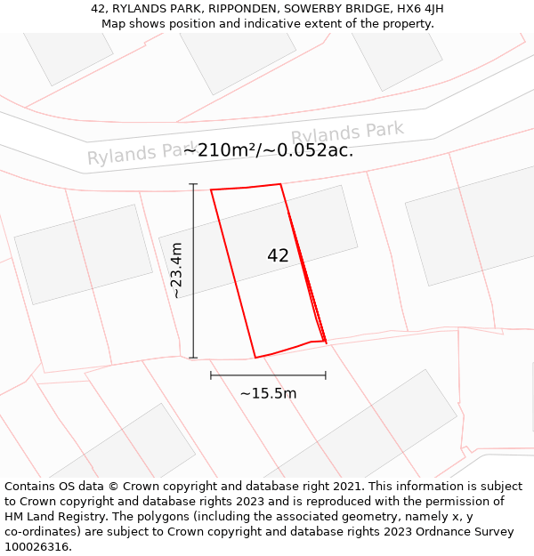 42, RYLANDS PARK, RIPPONDEN, SOWERBY BRIDGE, HX6 4JH: Plot and title map