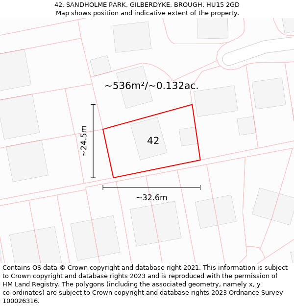 42, SANDHOLME PARK, GILBERDYKE, BROUGH, HU15 2GD: Plot and title map