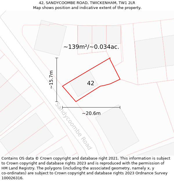 42, SANDYCOOMBE ROAD, TWICKENHAM, TW1 2LR: Plot and title map