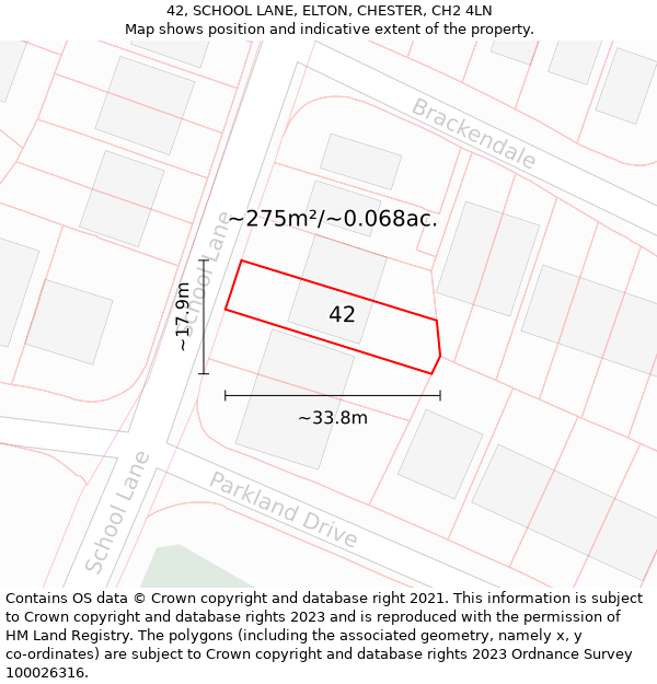 42, SCHOOL LANE, ELTON, CHESTER, CH2 4LN: Plot and title map