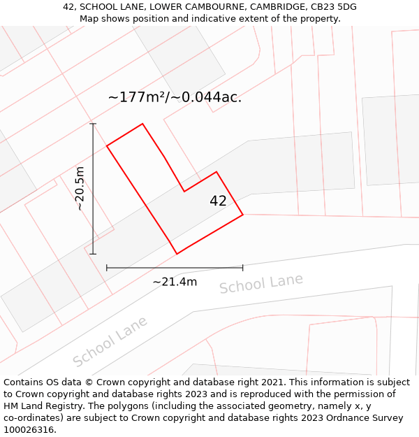 42, SCHOOL LANE, LOWER CAMBOURNE, CAMBRIDGE, CB23 5DG: Plot and title map