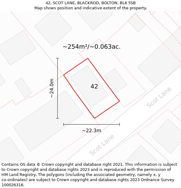 42, SCOT LANE, BLACKROD, BOLTON, BL6 5SB: Plot and title map