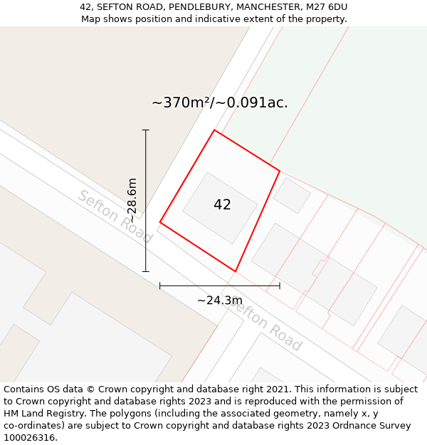 42, SEFTON ROAD, PENDLEBURY, MANCHESTER, M27 6DU: Plot and title map