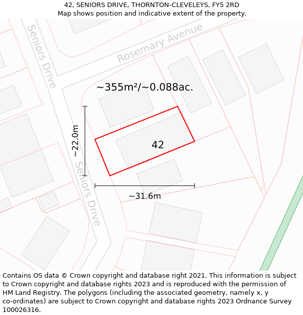 42, SENIORS DRIVE, THORNTON-CLEVELEYS, FY5 2RD: Plot and title map