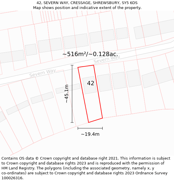 42, SEVERN WAY, CRESSAGE, SHREWSBURY, SY5 6DS: Plot and title map