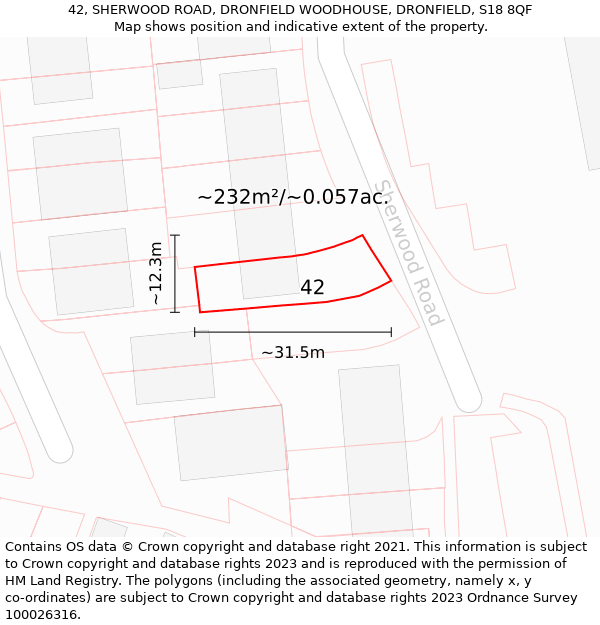 42, SHERWOOD ROAD, DRONFIELD WOODHOUSE, DRONFIELD, S18 8QF: Plot and title map