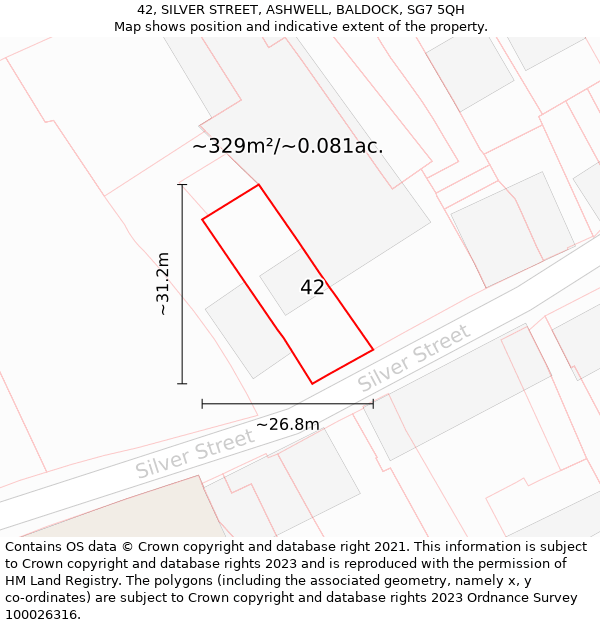 42, SILVER STREET, ASHWELL, BALDOCK, SG7 5QH: Plot and title map