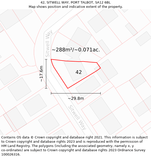 42, SITWELL WAY, PORT TALBOT, SA12 6BL: Plot and title map