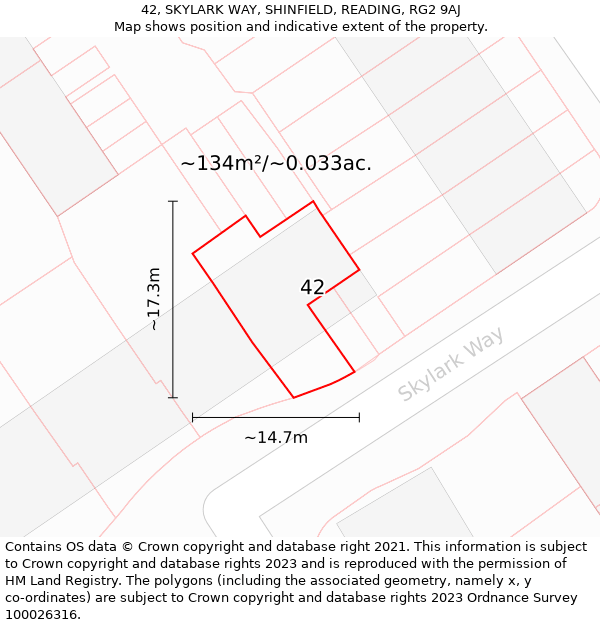42, SKYLARK WAY, SHINFIELD, READING, RG2 9AJ: Plot and title map