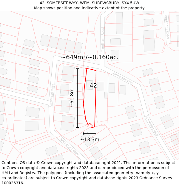 42, SOMERSET WAY, WEM, SHREWSBURY, SY4 5UW: Plot and title map