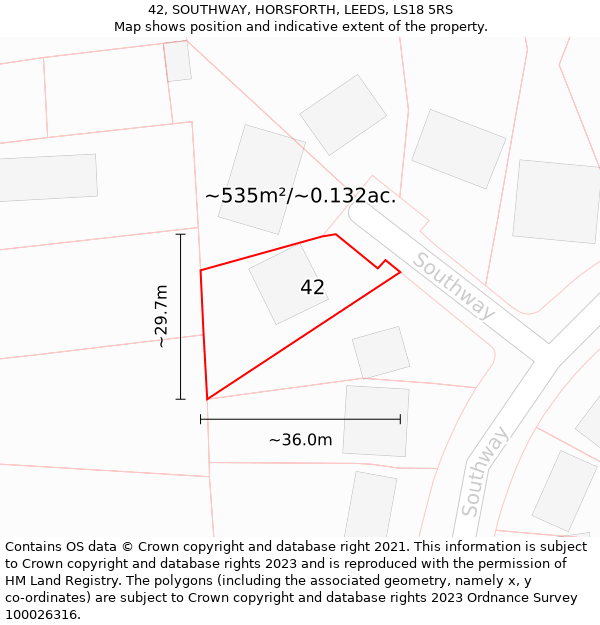 42, SOUTHWAY, HORSFORTH, LEEDS, LS18 5RS: Plot and title map
