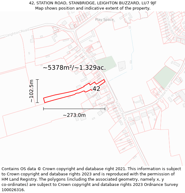 42, STATION ROAD, STANBRIDGE, LEIGHTON BUZZARD, LU7 9JF: Plot and title map