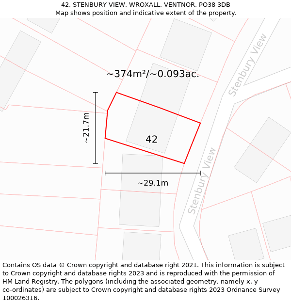 42, STENBURY VIEW, WROXALL, VENTNOR, PO38 3DB: Plot and title map