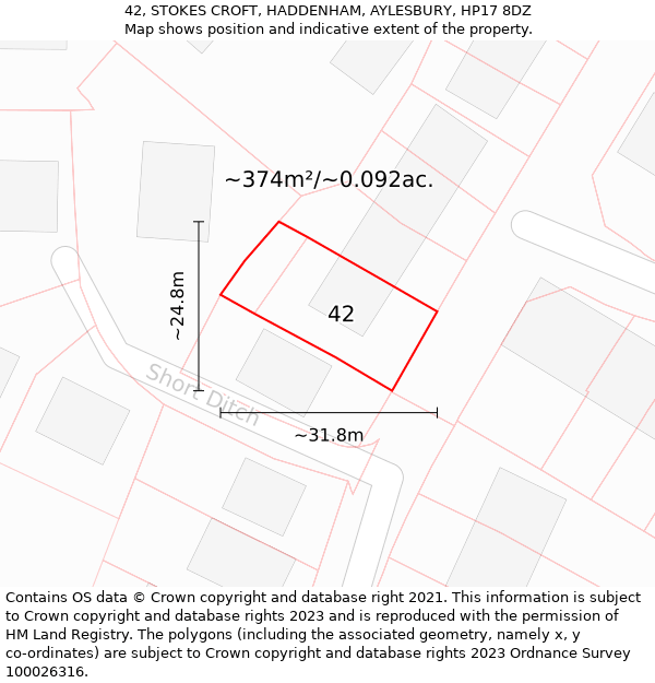 42, STOKES CROFT, HADDENHAM, AYLESBURY, HP17 8DZ: Plot and title map