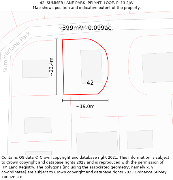 42, SUMMER LANE PARK, PELYNT, LOOE, PL13 2JW: Plot and title map