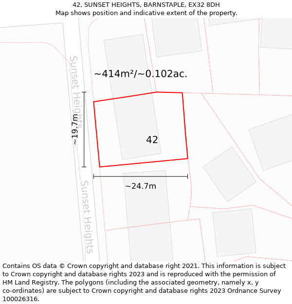 42, SUNSET HEIGHTS, BARNSTAPLE, EX32 8DH: Plot and title map