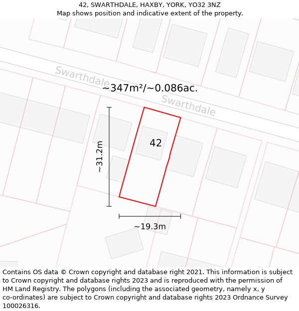 42, SWARTHDALE, HAXBY, YORK, YO32 3NZ: Plot and title map