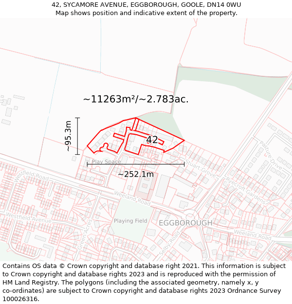 42, SYCAMORE AVENUE, EGGBOROUGH, GOOLE, DN14 0WU: Plot and title map