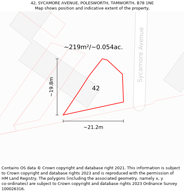 42, SYCAMORE AVENUE, POLESWORTH, TAMWORTH, B78 1NE: Plot and title map