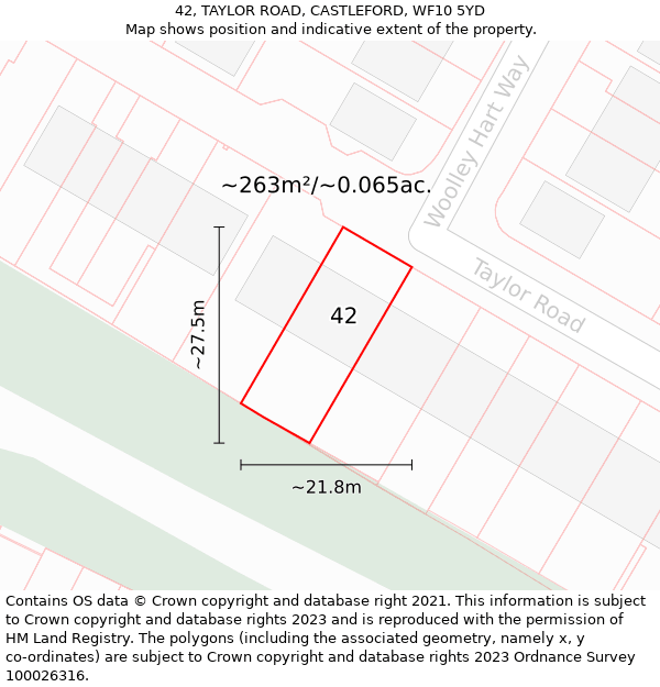 42, TAYLOR ROAD, CASTLEFORD, WF10 5YD: Plot and title map