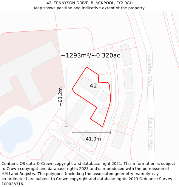 42, TENNYSON DRIVE, BLACKPOOL, FY2 0GH: Plot and title map