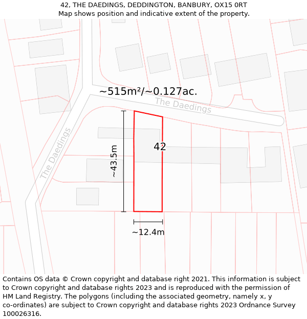 42, THE DAEDINGS, DEDDINGTON, BANBURY, OX15 0RT: Plot and title map