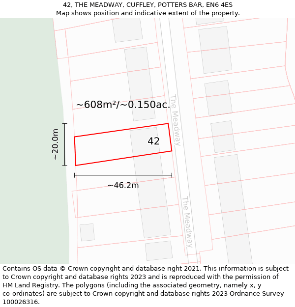 42, THE MEADWAY, CUFFLEY, POTTERS BAR, EN6 4ES: Plot and title map