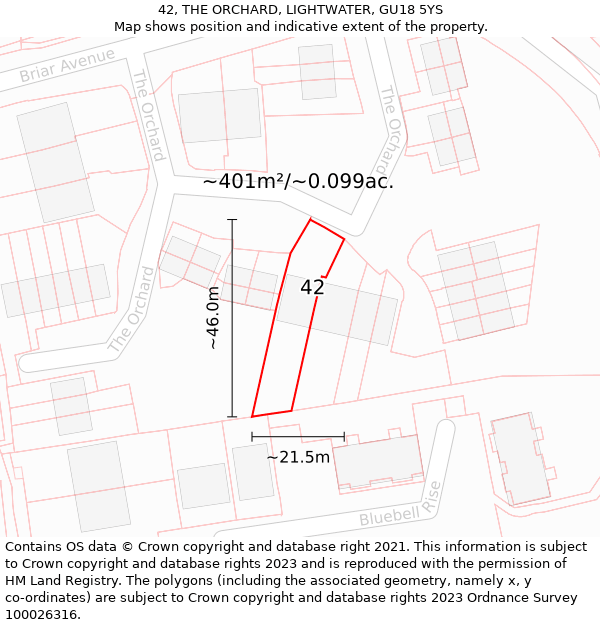 42, THE ORCHARD, LIGHTWATER, GU18 5YS: Plot and title map