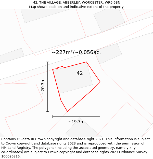 42, THE VILLAGE, ABBERLEY, WORCESTER, WR6 6BN: Plot and title map