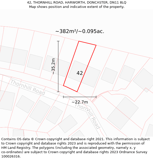 42, THORNHILL ROAD, HARWORTH, DONCASTER, DN11 8LQ: Plot and title map