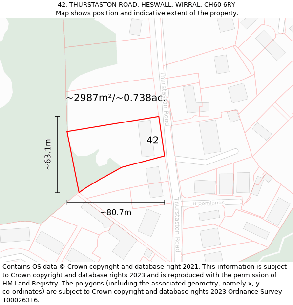 42, THURSTASTON ROAD, HESWALL, WIRRAL, CH60 6RY: Plot and title map