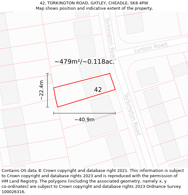 42, TORKINGTON ROAD, GATLEY, CHEADLE, SK8 4PW: Plot and title map