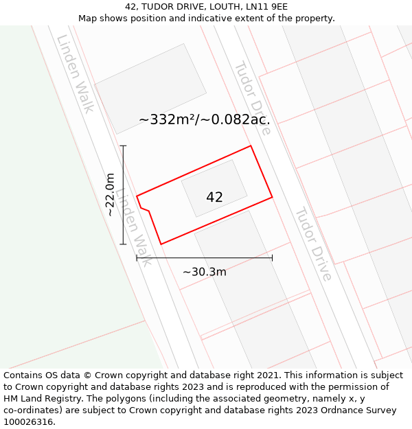 42, TUDOR DRIVE, LOUTH, LN11 9EE: Plot and title map